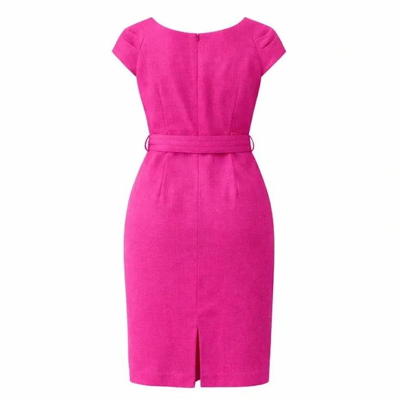 Kay Unger New York Pink Silk Ruffle Sheath Dress Belted Size 10 - Picture 2 of 11